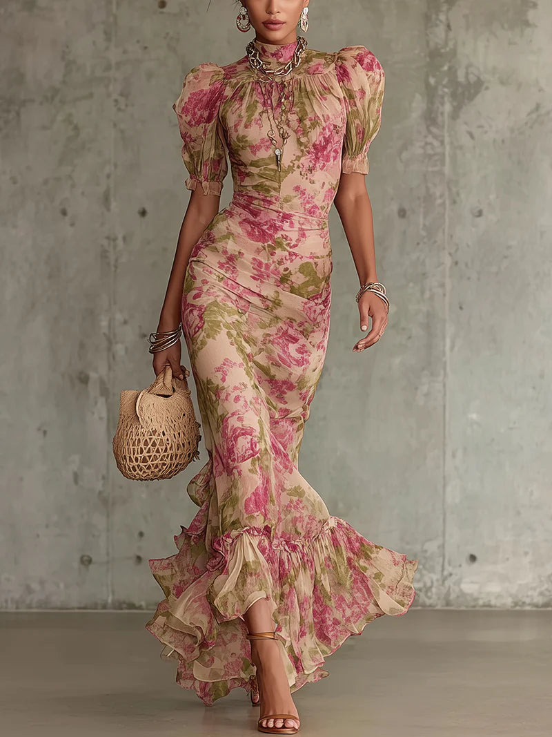 Elegant Pink Maxi Dress for Women with Floral Style