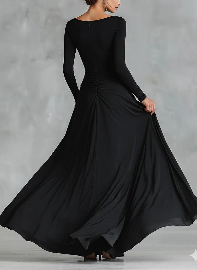 Elegant Black Maxi Dress for Women with Boat Neck Wedding Guest Dress Style