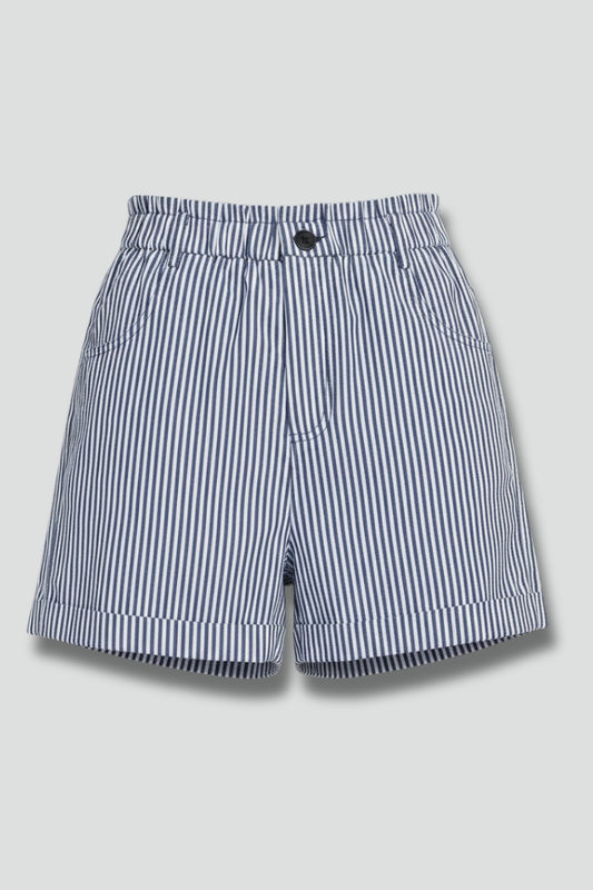 Stylish Striped Shorts for Women with High Waist Button Fly Cuffed Hem Tailored Casual Style
