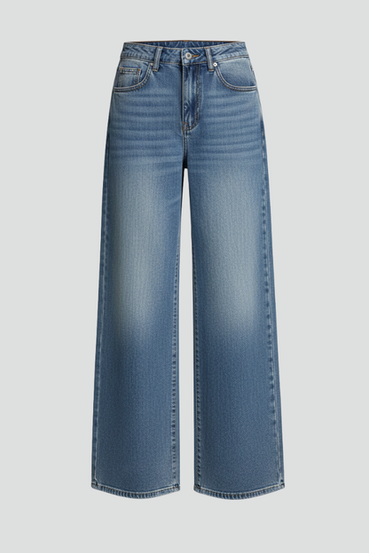Stylish Relaxed Blue Jeans for Women with Mid Rise Style