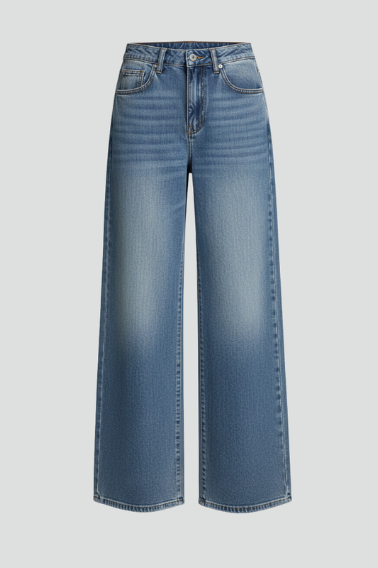 Stylish Relaxed Blue Jeans for Women with Mid Rise Style