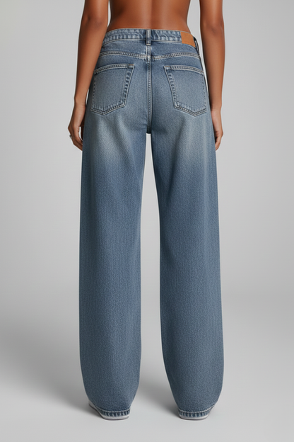 Stylish Relaxed Blue Jeans for Women with Mid Rise Style