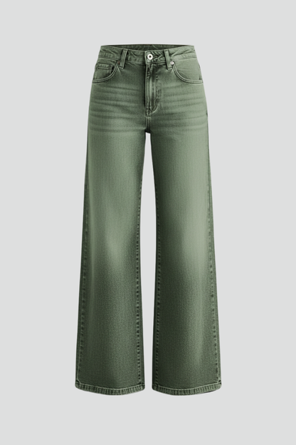 Stylish Relaxed Army Green Jeans for Women with High Rise Style