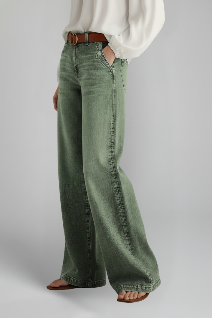 Stylish Relaxed Army Green Jeans for Women with High Rise Style
