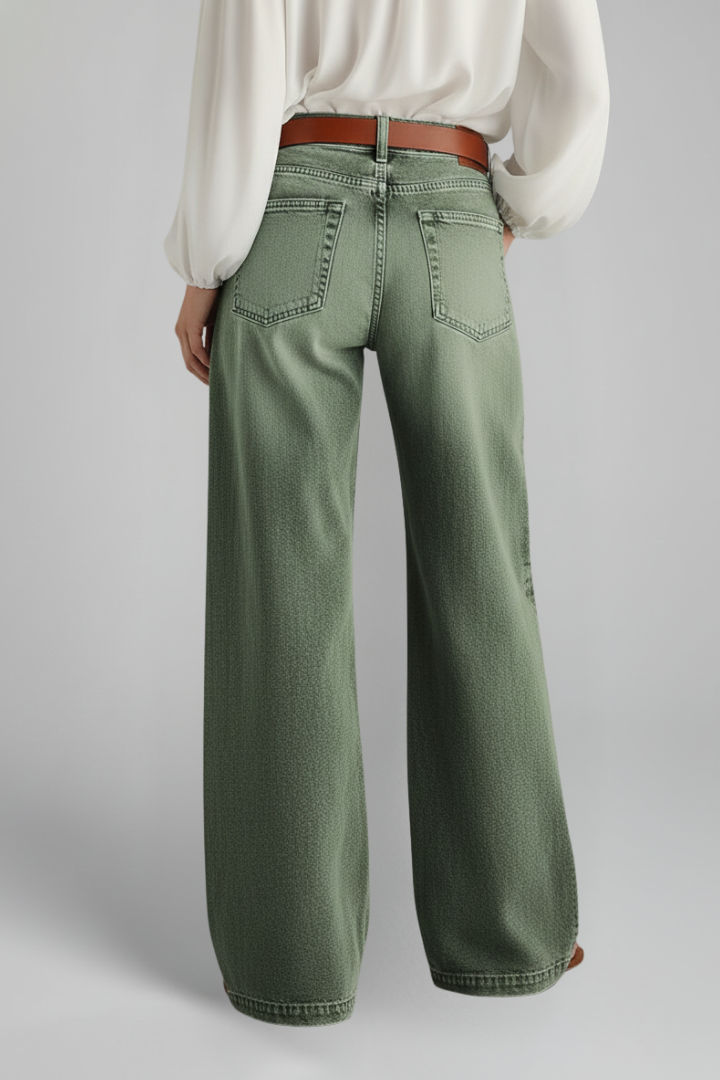 Stylish Relaxed Army Green Jeans for Women with High Rise Style