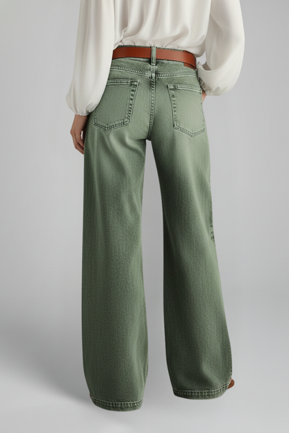 Stylish Relaxed Army Green Jeans for Women with High Rise Style