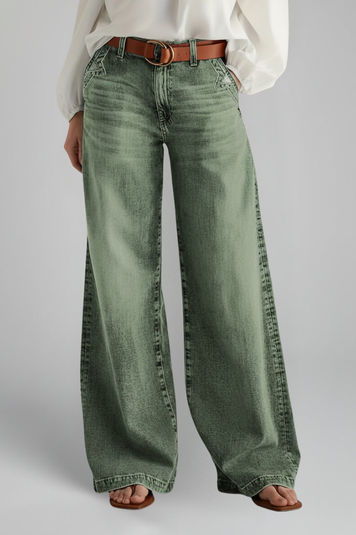 Stylish Relaxed Army Green Jeans for Women with High Rise Style
