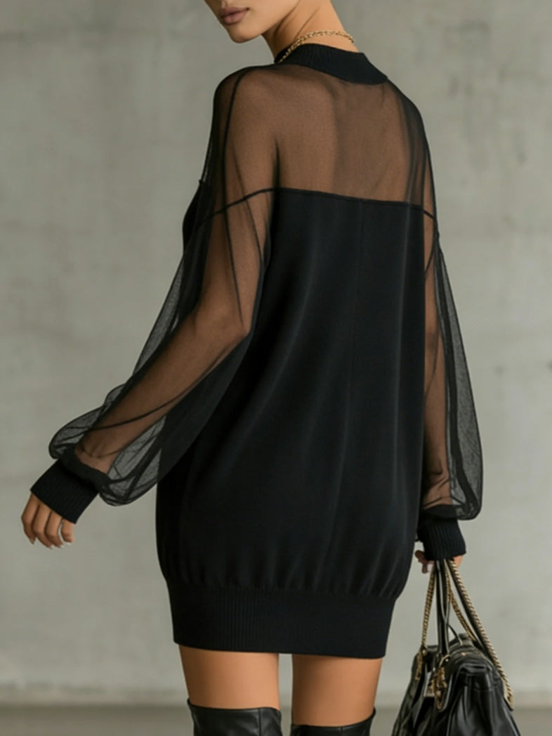 Elegant Black Mini Dress for Women with Mock Neck Style