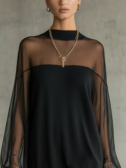Elegant Black Mini Dress for Women with Mock Neck Style