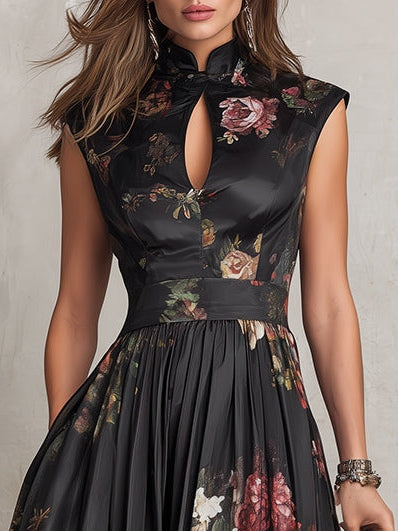 Black Floral Wedding Guest Midi Dress
