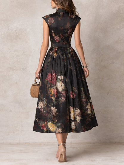 Black Floral Wedding Guest Midi Dress