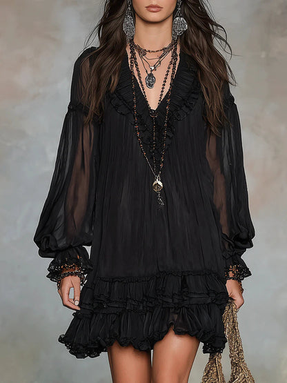 Effortless Black Mini Dress for Women with Boho Style