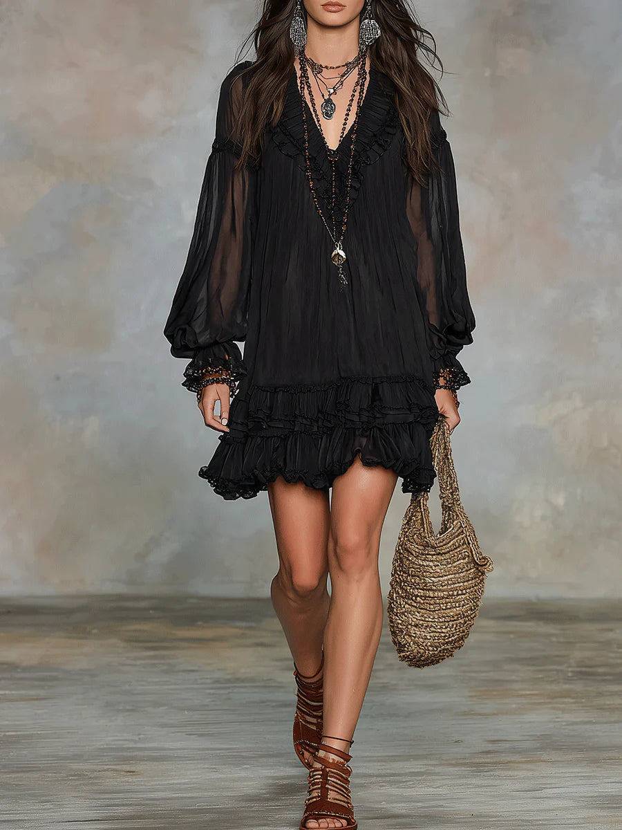 Effortless Black Mini Dress for Women with Boho Style