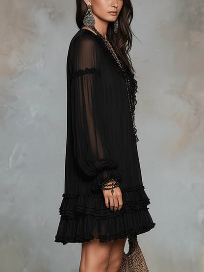 Effortless Black Mini Dress for Women with Boho Style