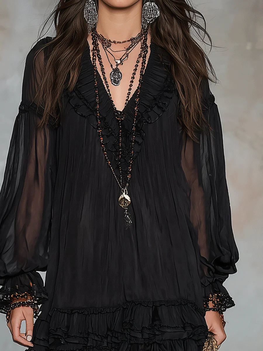 Effortless Black Mini Dress for Women with Boho Style
