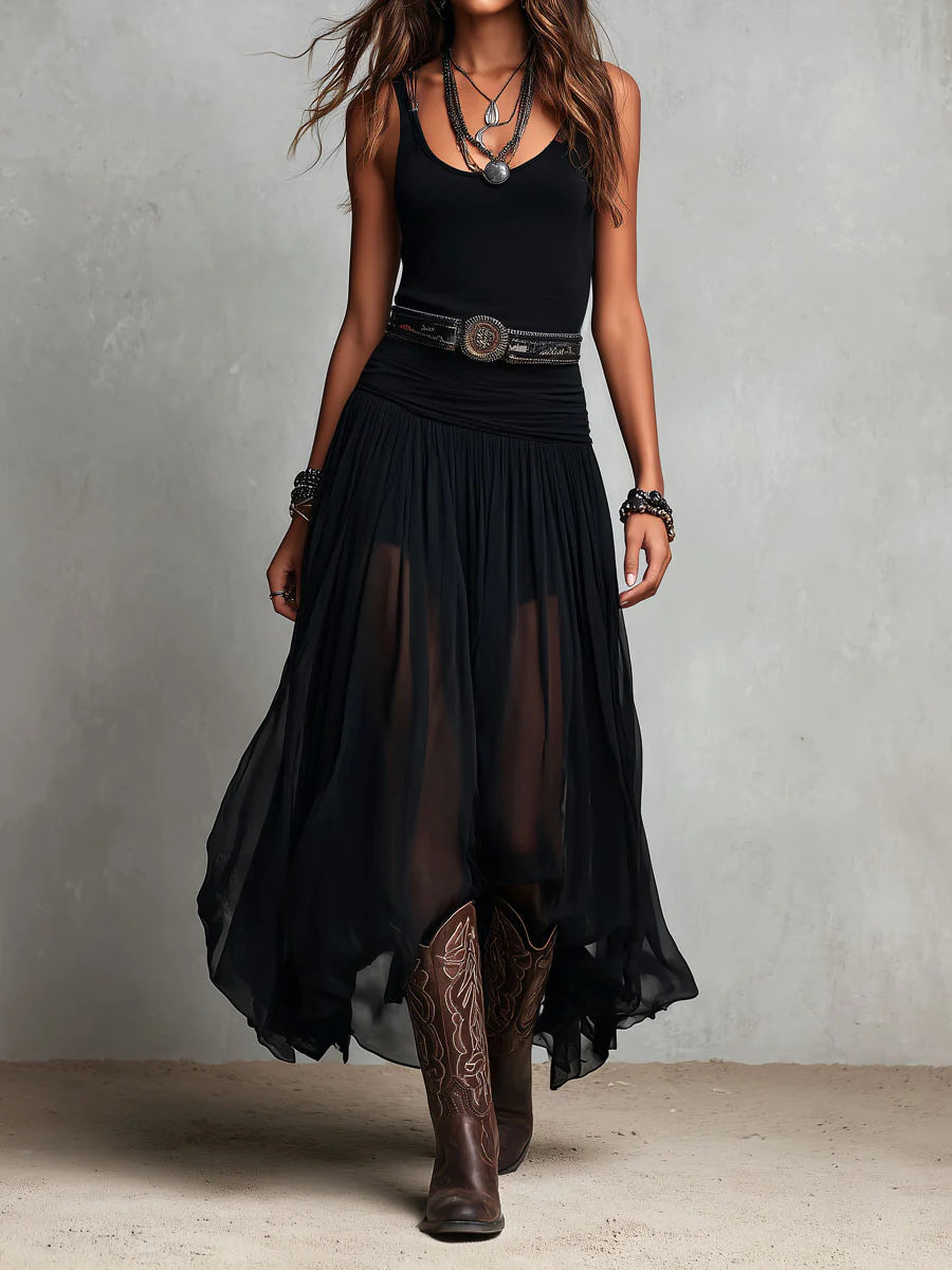 Elegant Black Maxi Dress for Women with Tank Top Style