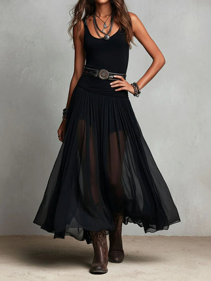 Elegant Black Maxi Dress for Women with Tank Top Style