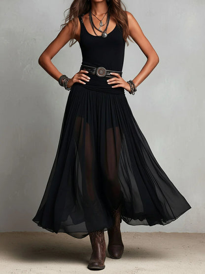 Elegant Black Maxi Dress for Women with Tank Top Style