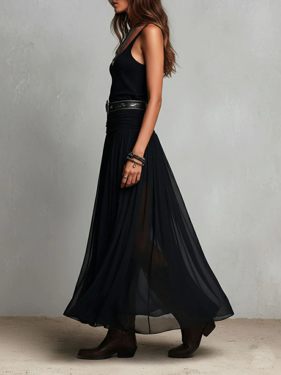 Elegant Black Maxi Dress for Women with Tank Top Style