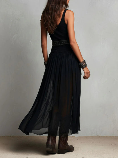 Elegant Black Maxi Dress for Women with Tank Top Style