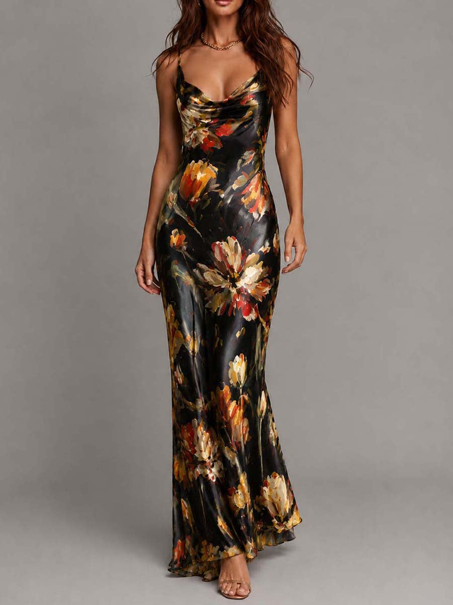 Black Floral Wedding Guest Maxi Dress