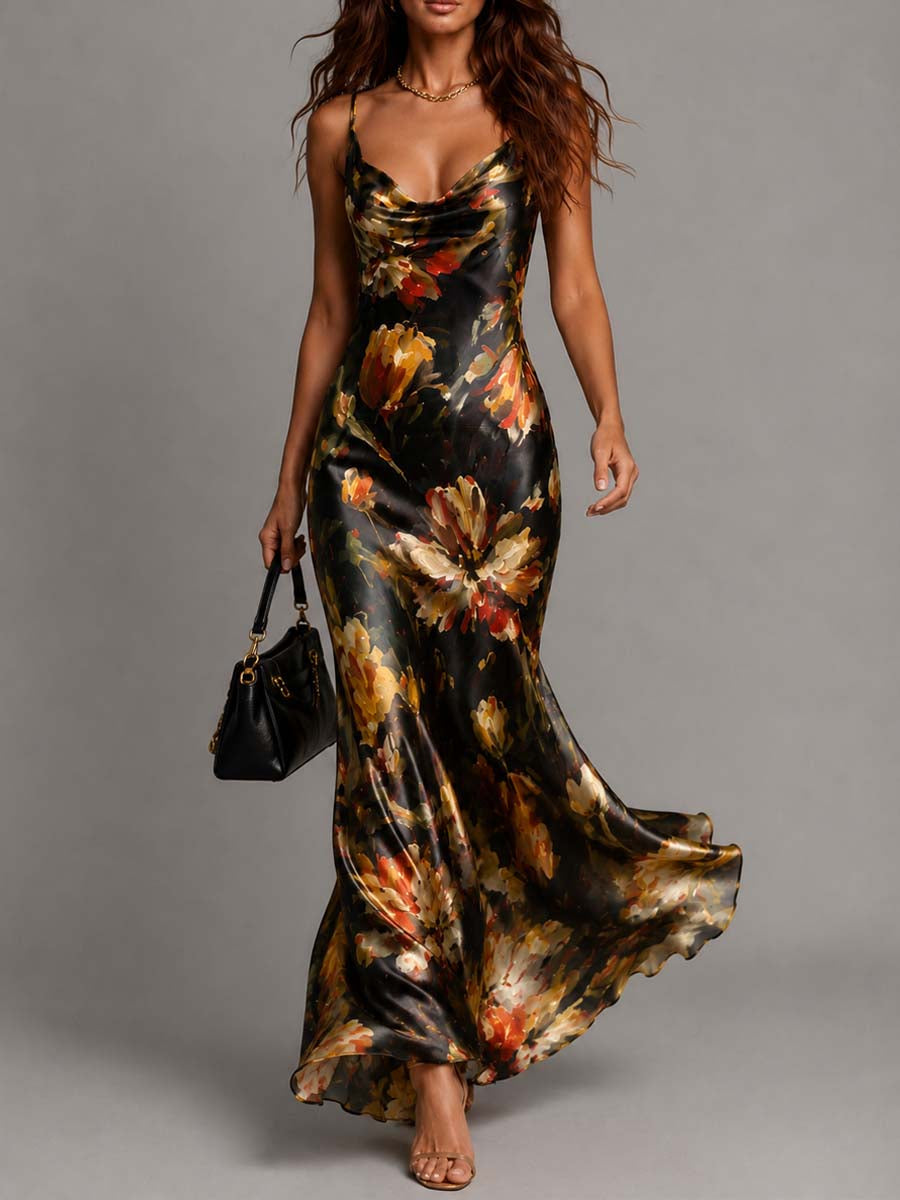 Black Floral Wedding Guest Maxi Dress