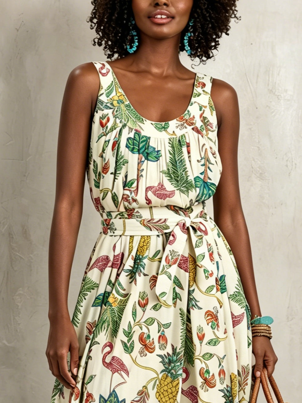 Floral Sleeveless Maxi Dress with Tie Waist