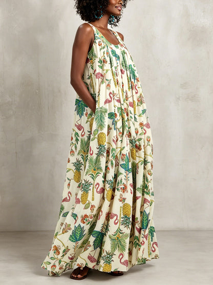Floral Sleeveless Maxi Dress with Tie Waist