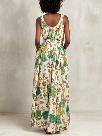 Floral Sleeveless Maxi Dress with Tie Waist