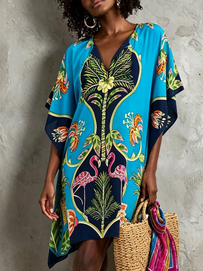 Blue Printed Kaftan Dress