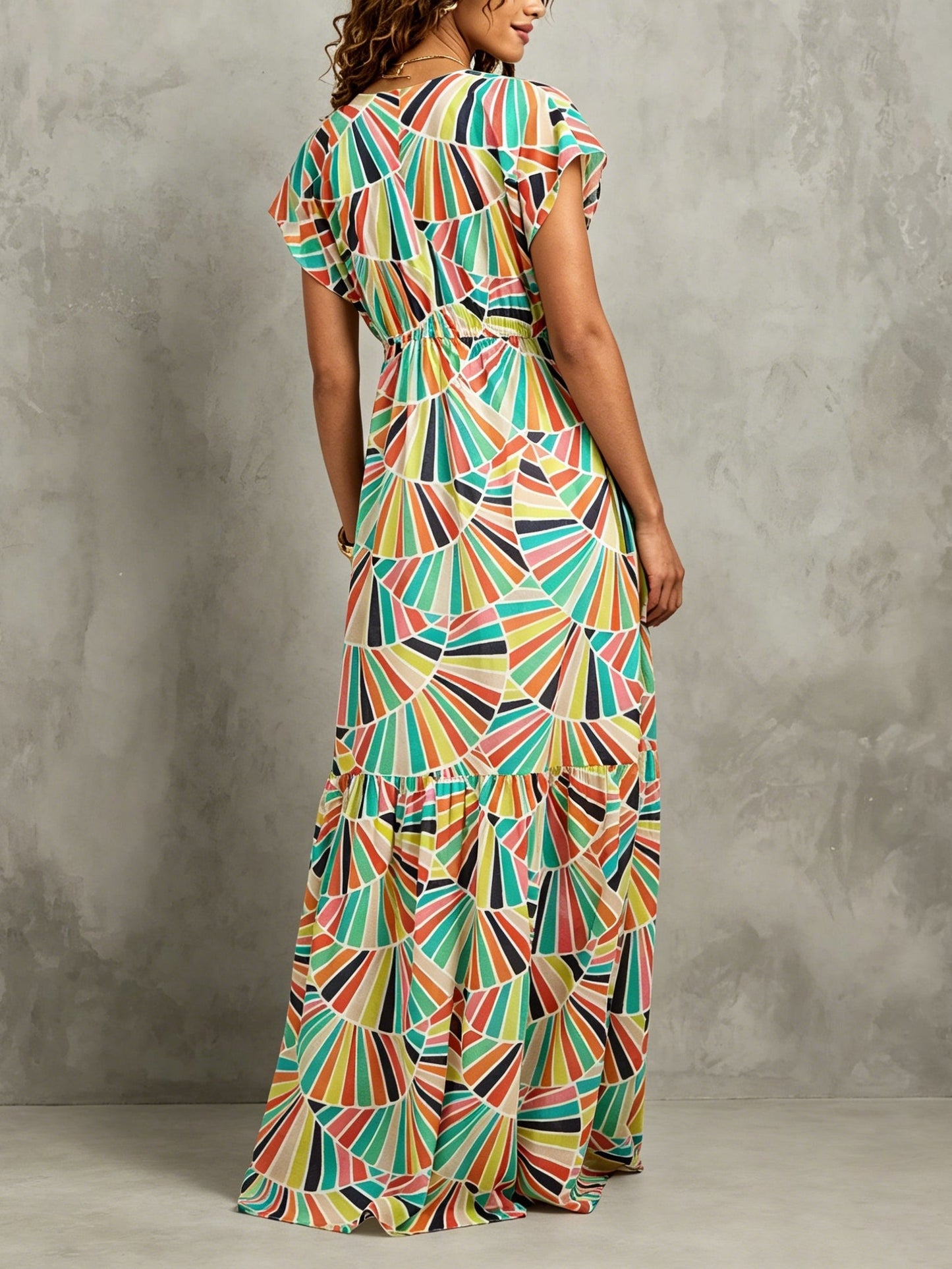 Multicolor Printed Maxi Dress with Button Front