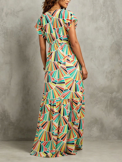 Multicolor Printed Maxi Dress with Button Front
