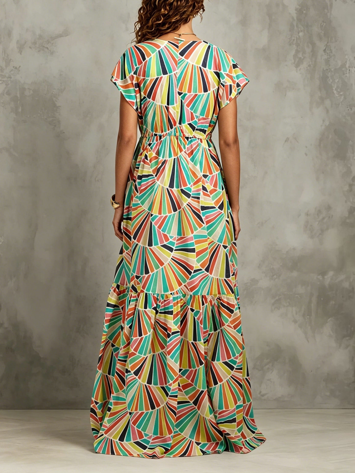 Multicolor Printed Maxi Dress with Button Front