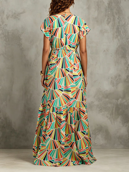 Multicolor Printed Maxi Dress with Button Front