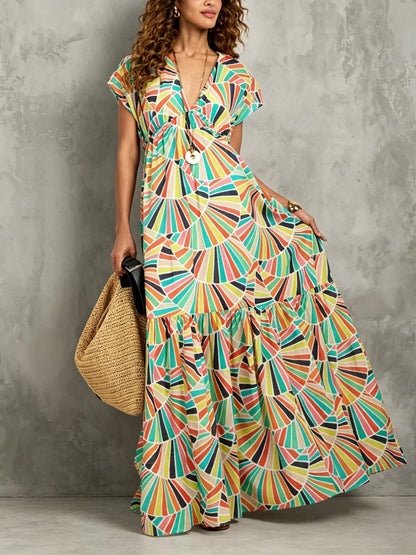 Multicolor Printed Maxi Dress with Button Front