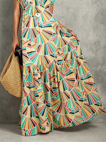 Multicolor Printed Maxi Dress with Button Front