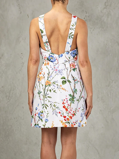 White Floral Halter Mini Dress