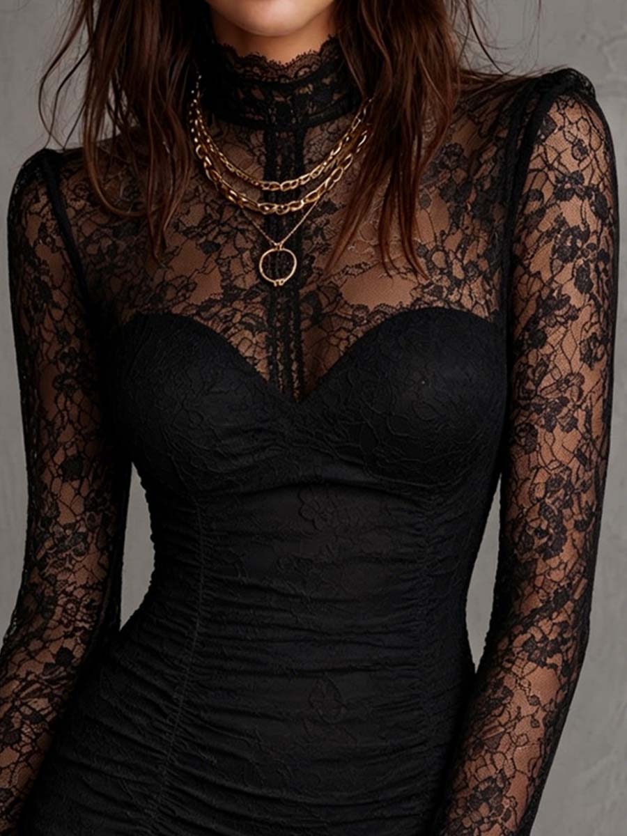 Black Lace Bodycon Mini Dress