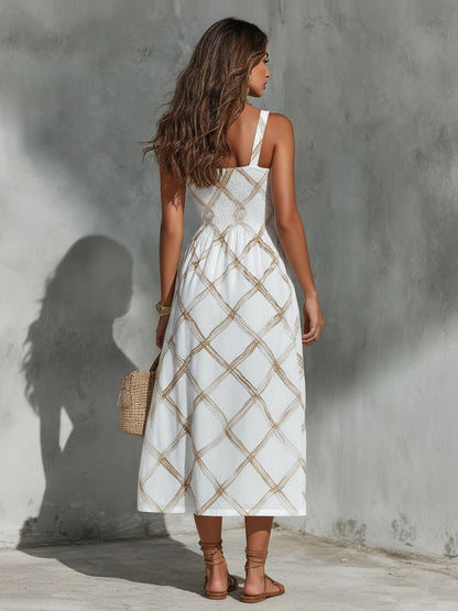 White Printed Maxi Dress with Tie Straps