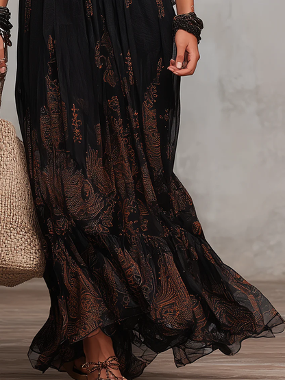 Black Lace Maxi Dress with Long Sleeves