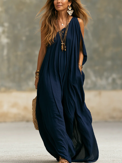 Navy Relaxed Jumpsuit with Wide Leg Fit