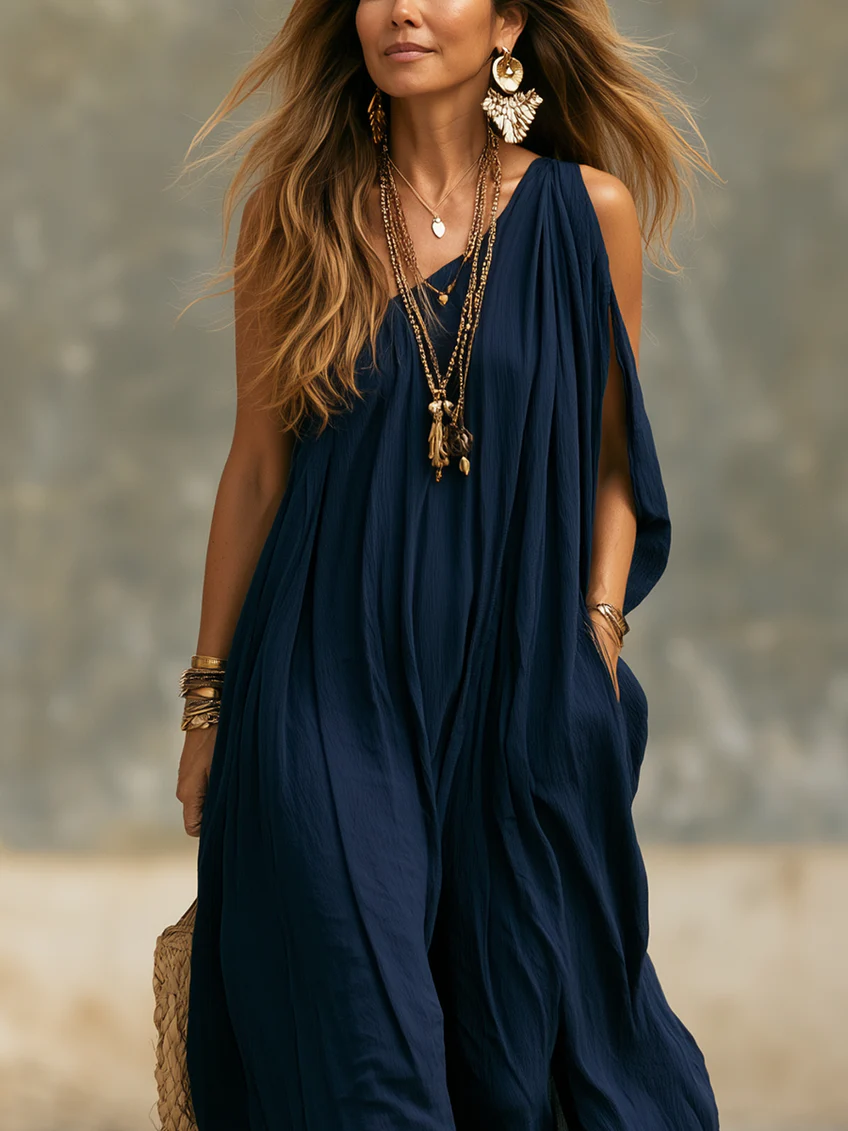 Navy Relaxed Jumpsuit with Wide Leg Fit