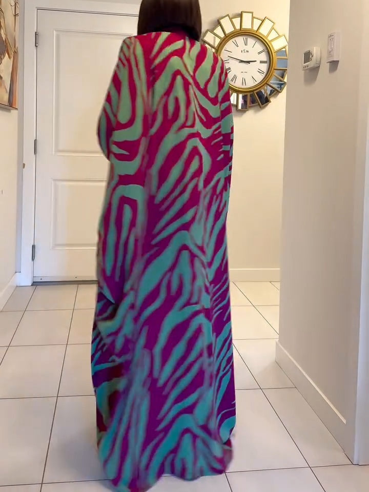 Elegant Purple Maxi Dress for Women with V Neck Kaftan Style