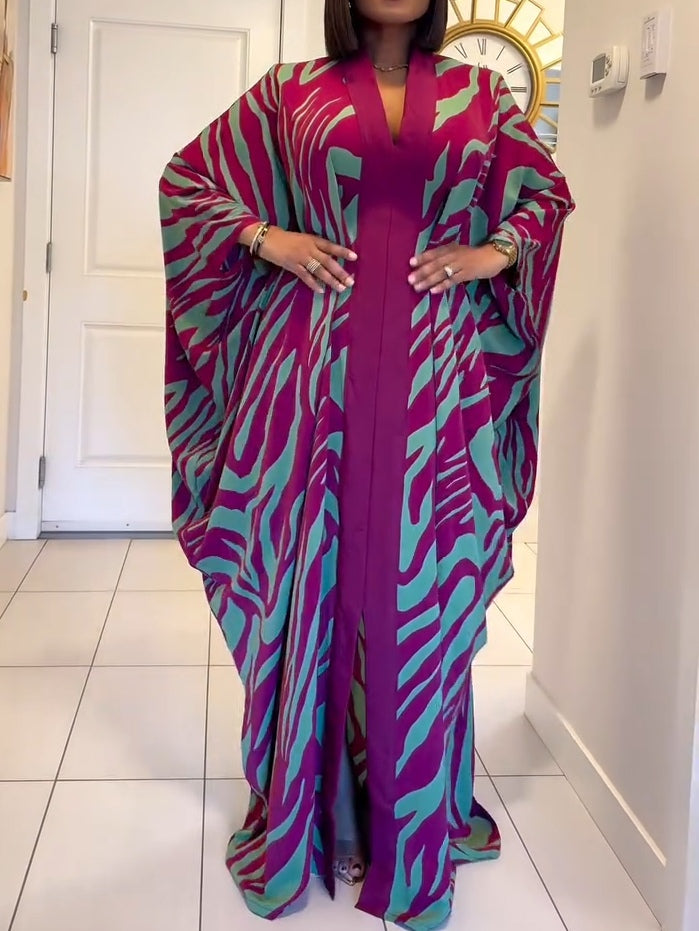 Elegant Purple Maxi Dress for Women with V Neck Kaftan Style