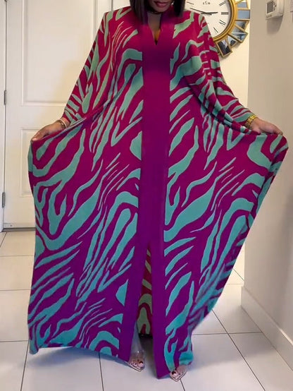 Elegant Purple Maxi Dress for Women with V Neck Kaftan Style