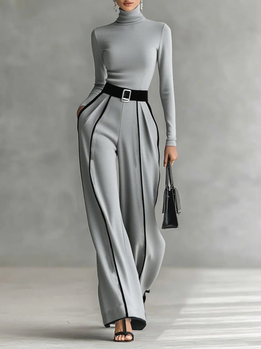 Elegant Black Wide Leg Jumpsuit for Women with Belt Style