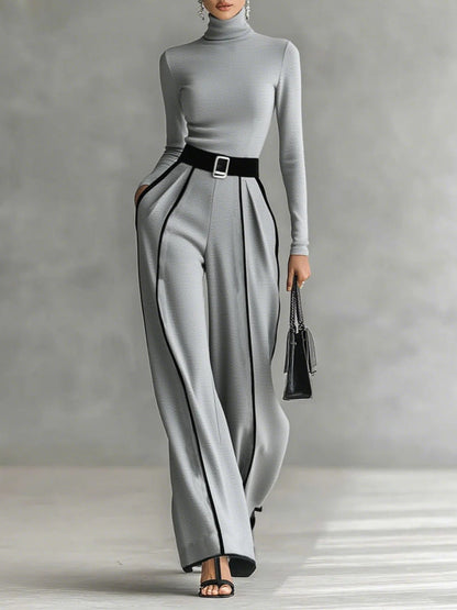 Elegant Black Wide Leg Jumpsuit for Women with Belt Style