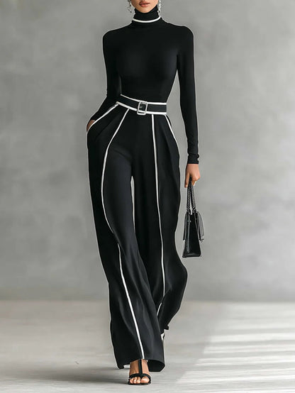 Elegant Black Wide Leg Jumpsuit for Women with Belt Style