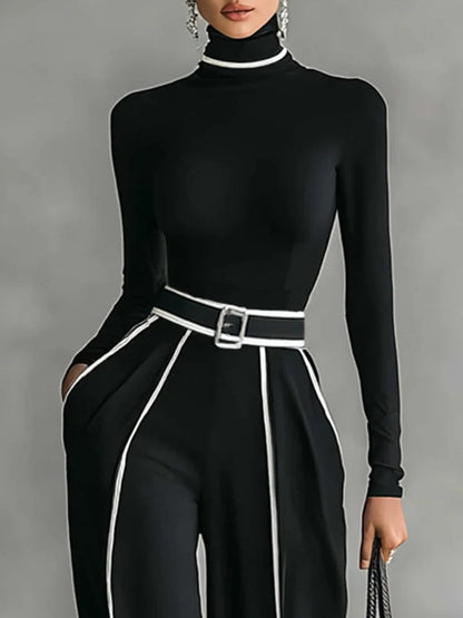 Elegant Black Wide Leg Jumpsuit for Women with Belt Style