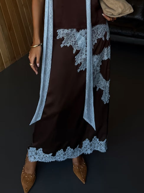 Elegant Lace Panel Halter Top and Skirt Set for Women